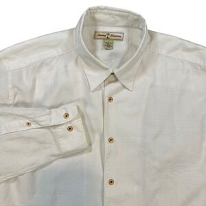 Tommy Bahama Mens L White Palm Tree Print Button Down Dress Shirt Cotton